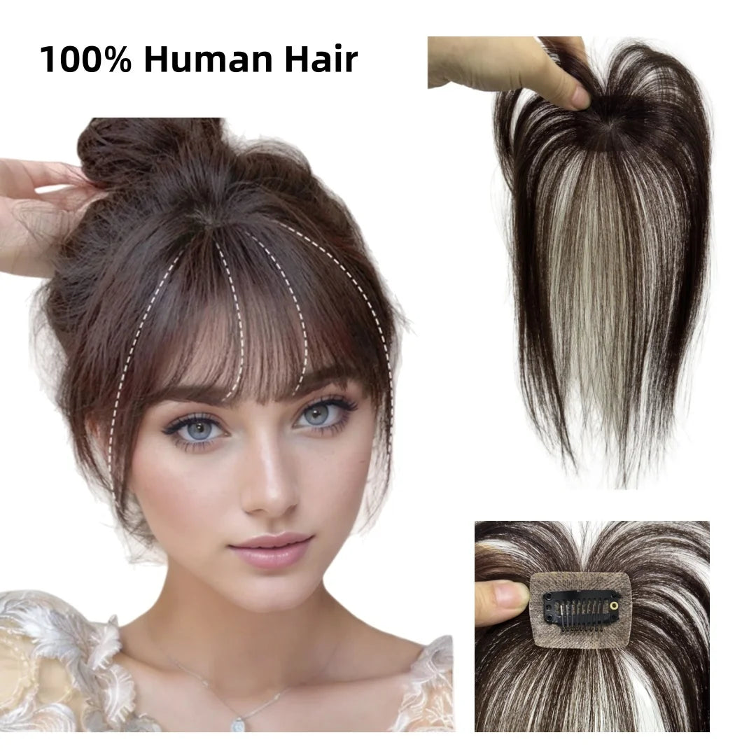 3D Full Coverage Human Hair Bangs Clips in Hairpieces for Women Wispy Bangs Hair Extensions for Thining Hair Daily Wear
