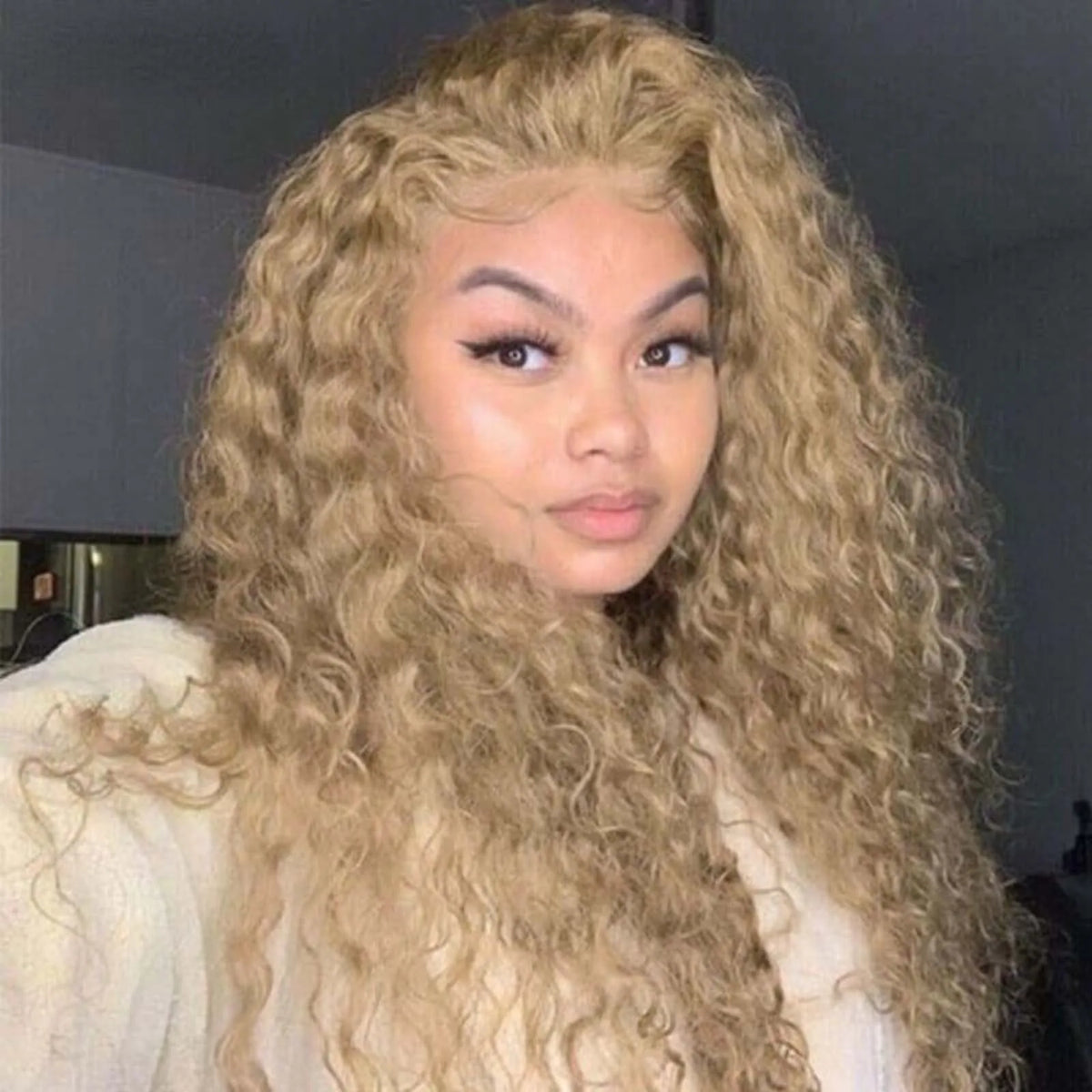 Ash Blonde Wig Long Blonde Curly Wig Synthetic Lace Front Wig Glueless Wigs Ready to Wear Water Wave Curly Lace Wigs for Women