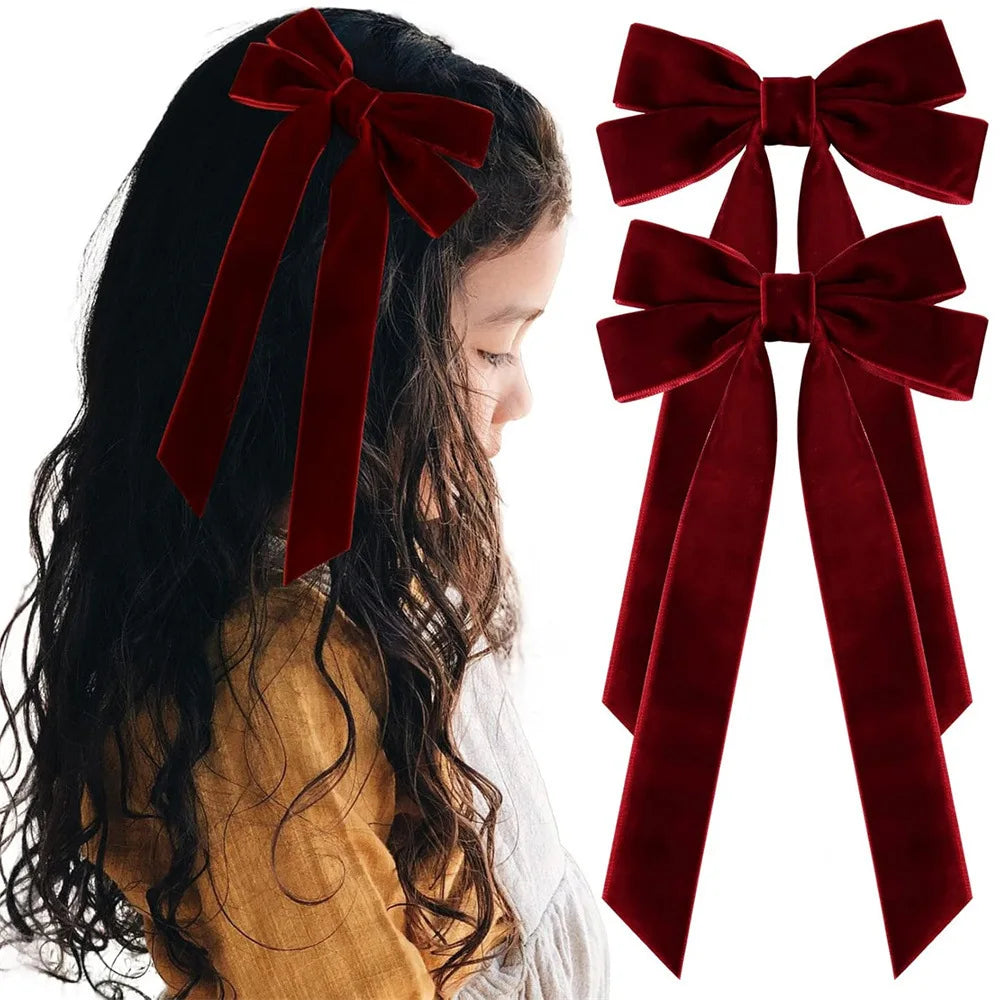 1/2/5/10pcs Christmas velvet with double bow hair clip, fashionable, simple and versatile princess duckbill clip hair accessory