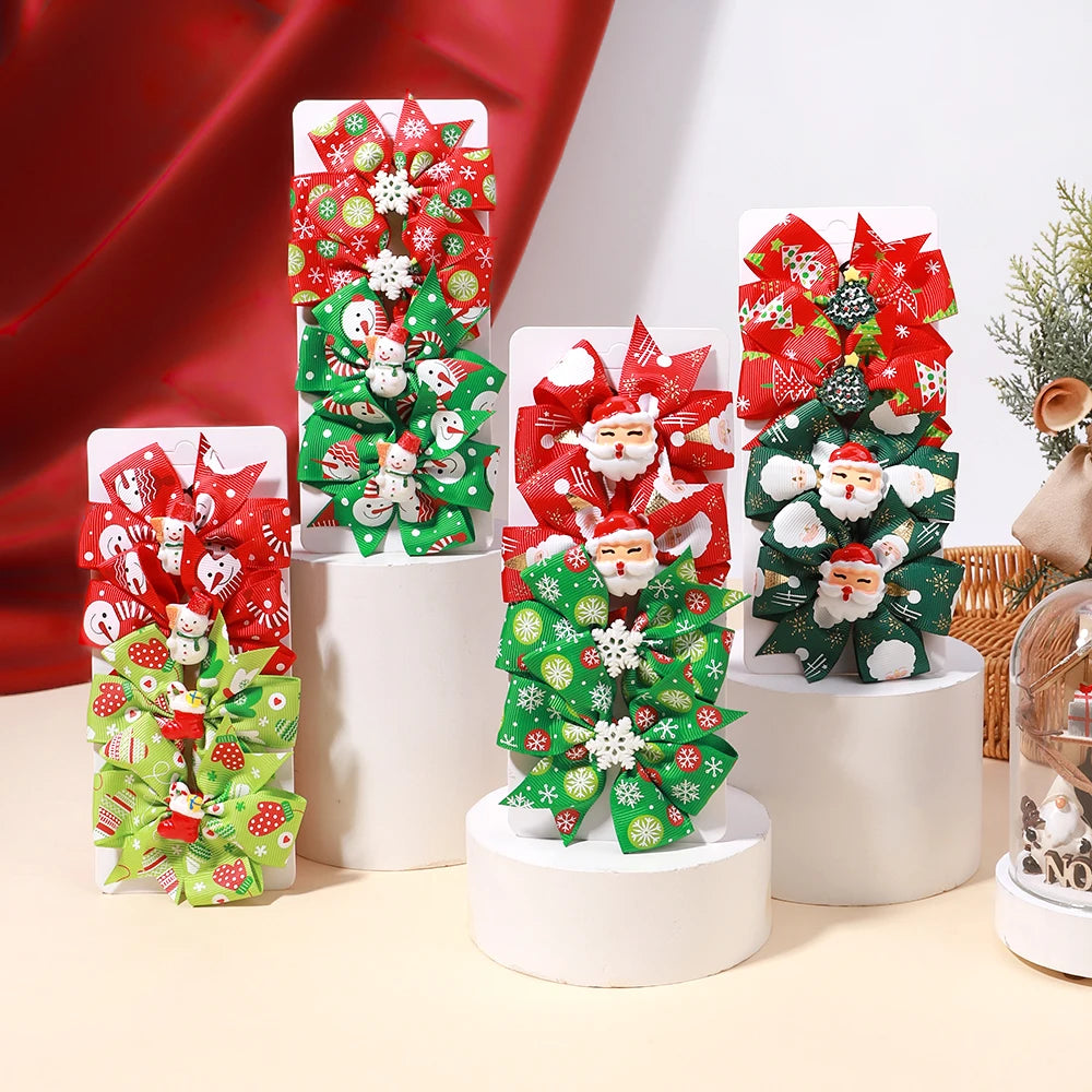 Christmas Sunflower Ribbon Hair Clip Acrylic Material Elk Santa Claus Bow Hair Clip Children's Christmas Party Headwear