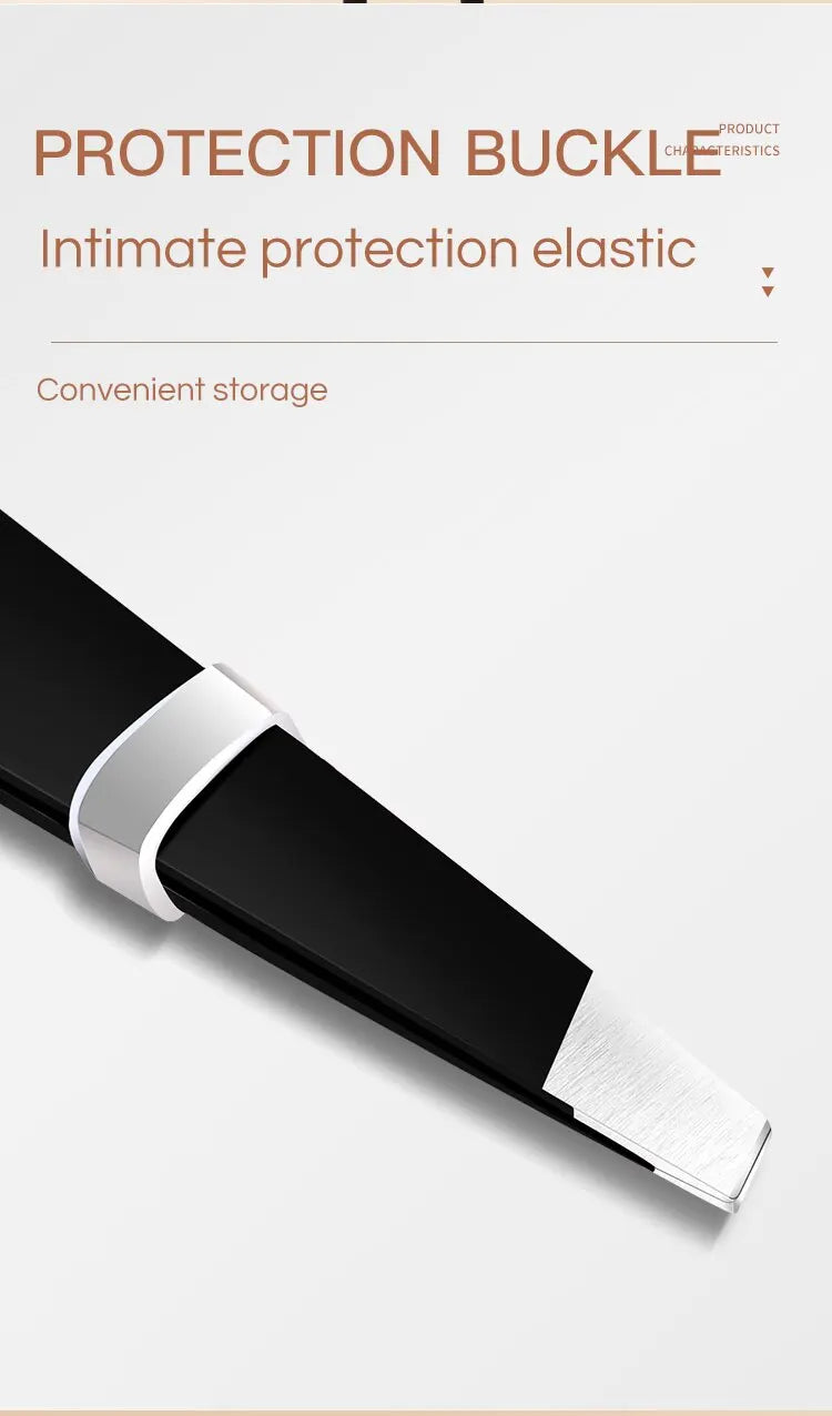 GECOMO Stainless Steel Black Eyebrow Tweezer with Slant and Flat Point Beauty Tools for Eyebrows & Ingrown Hair Removal