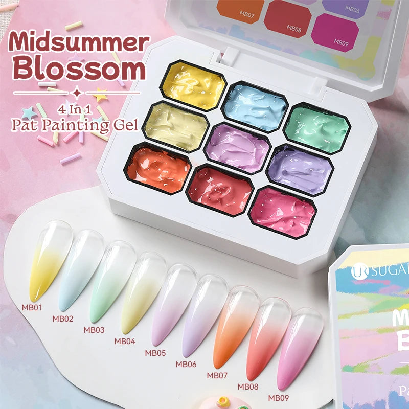 UR SUGAR 4 In 1 Pat Painting Gel Nail Polish Blooming Transfer Design UV LED Soak Off Gel Varnish Gradient Patting Gel Palette
