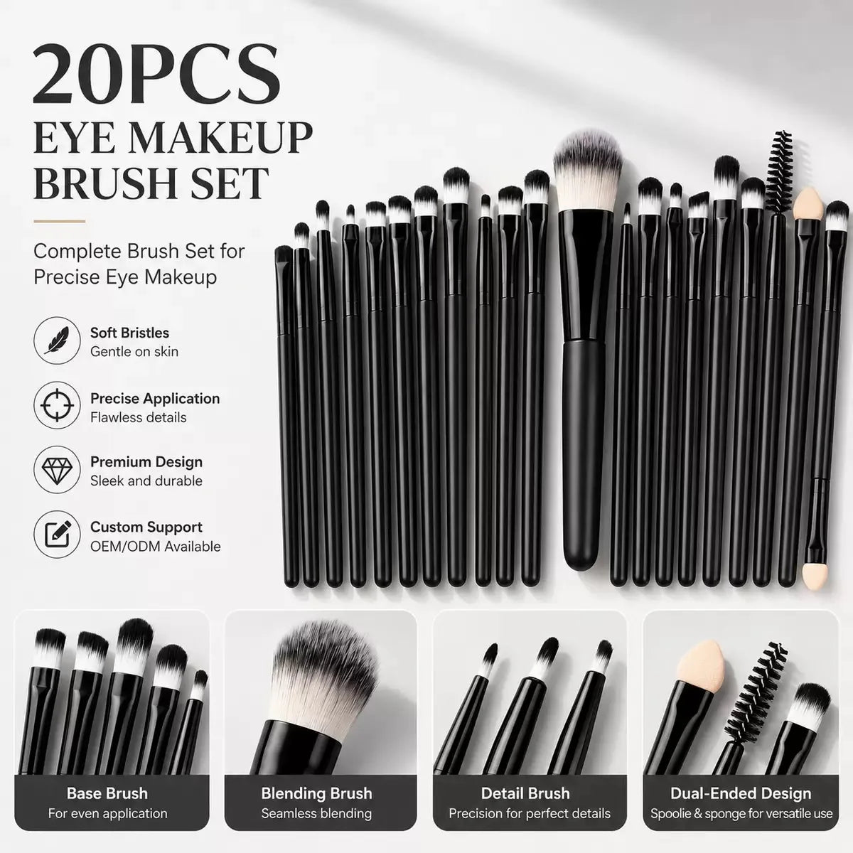 20Pcs Professional Makeup Brushes Set Soft Synthetic Hair Cosmetic Brush for Foundation Eyeshadow Eyebrow Eyeliner Blending Make