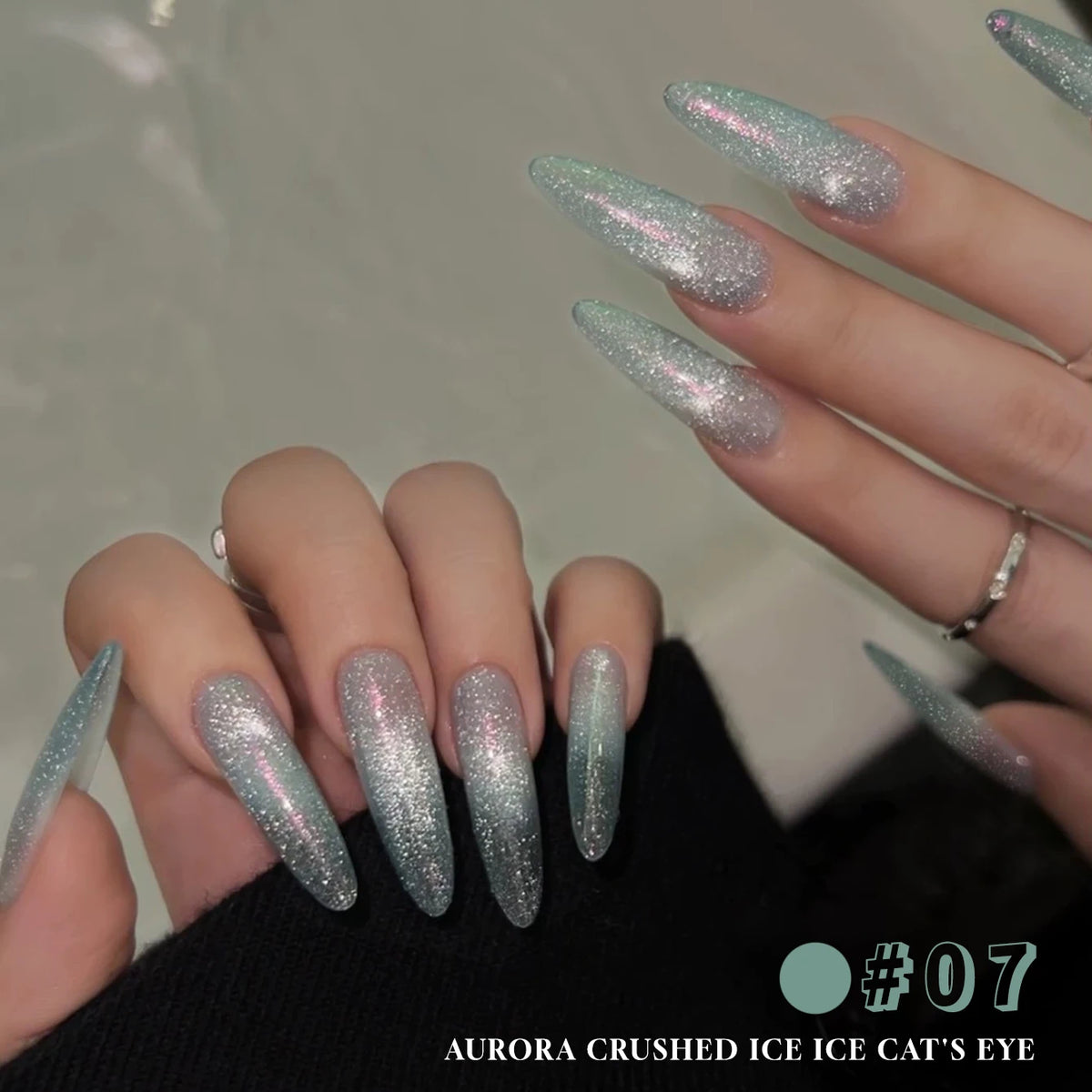 MIANEL 2026 New 12ML Aurora Night Cat Eye Gel Nail Polish Flash Sparkle Holographic Crystal Dual Light Silk Glass Bead Nail Art