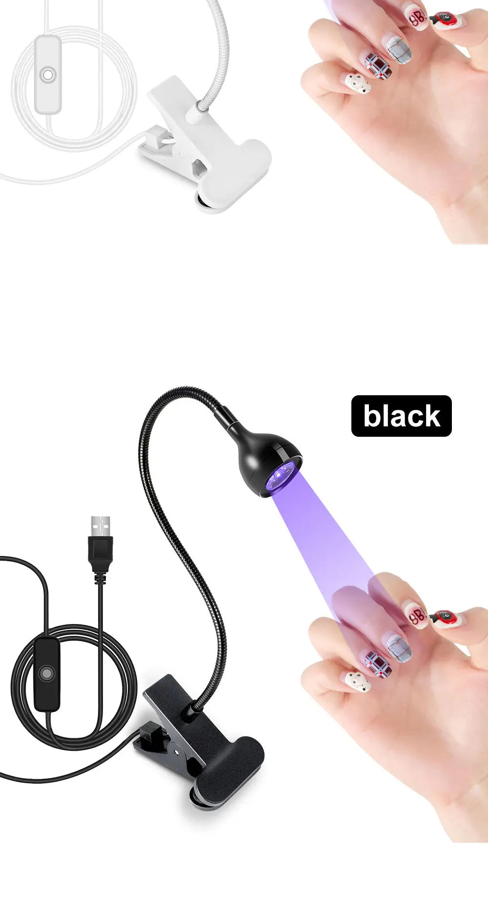 UV LED Light for Nails Polish Drying Lamp 360 Flexible Clip-on Desk Clip Mini USB Portable Nail Dryer Manicure Salon Tools