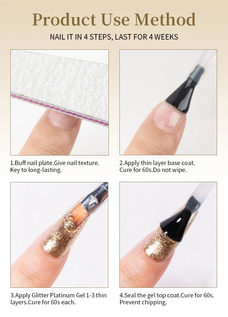 RSNAIL No Wipe Platinum Gel Nail Polish 8g Sparkle Painting Metallic Golden Silvery Liner Gel French Drawing Liner DIY Nail Art