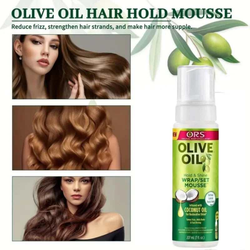207ml Long-Lasting Anti-Frizz Hair Mousse Moisturizing Hair Foam with Olive Oil for Curly Hair Styling