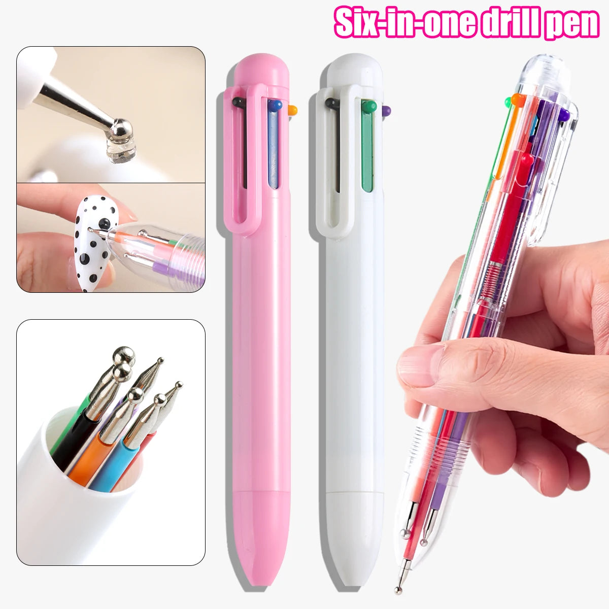 6-In-1 Dotting Pen for Nail Art, Featuring a Ballpoint Design with Size Markers And a Pressing Tip, Ideal for Nail Painting