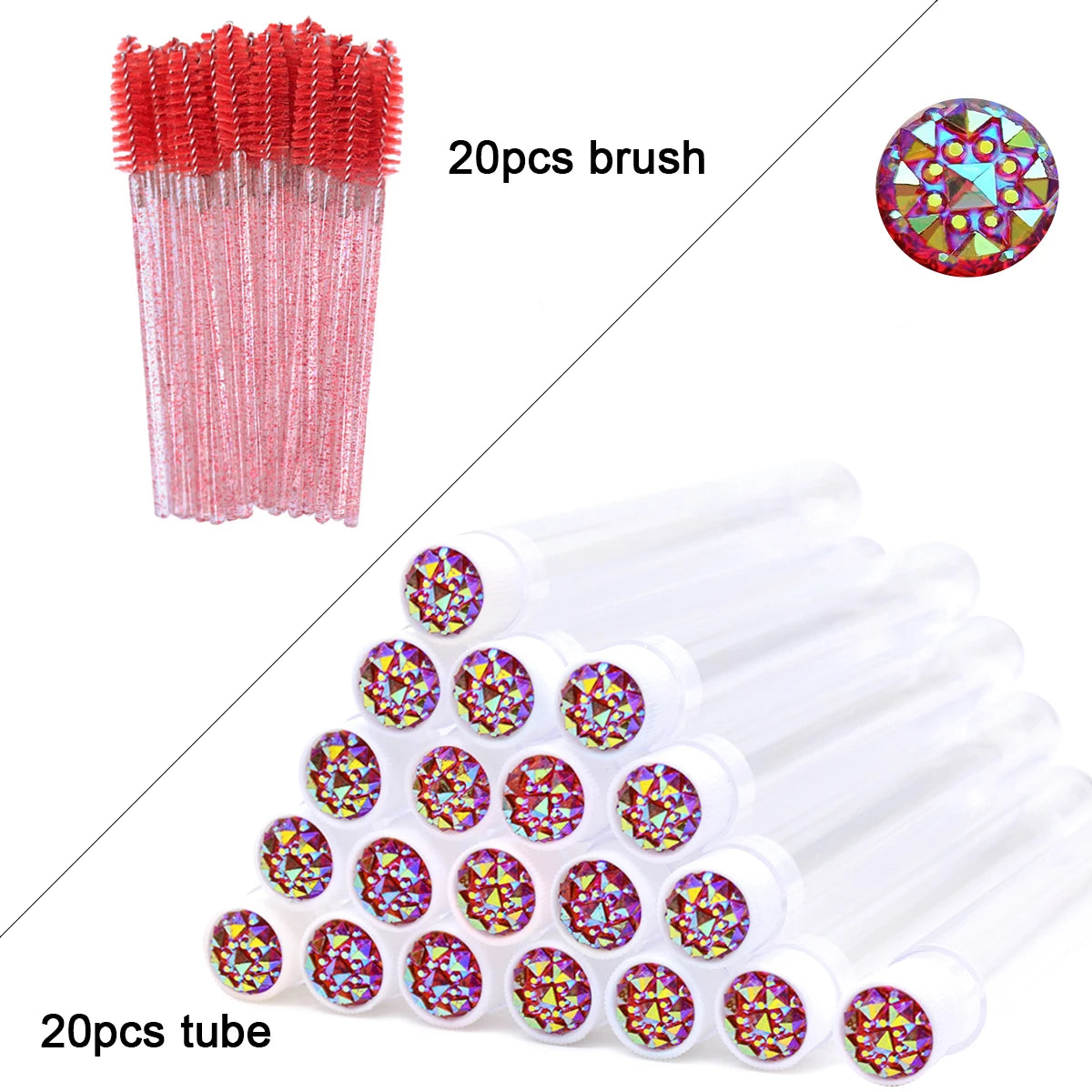 20Pcs Eyelash Extension Brushes With Tubes Lash Mascara Wands Eyebrow Comb Spoolies Container Disposable Makeup Tool Applicator