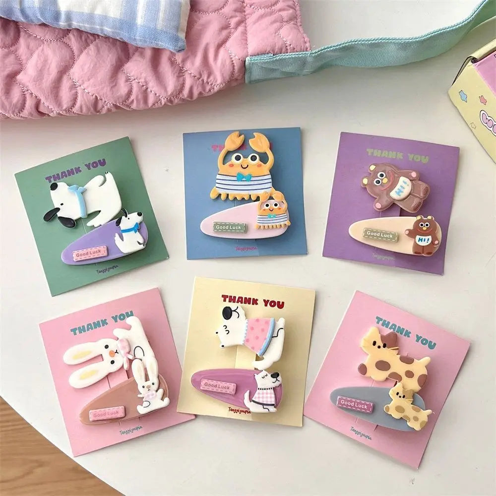 Animal Cartoon Mini Hair Clip Candy Color Korean Style Cute Barrettes Set Kawaii Princess Series Bear BB Clip Hair Styling Tool