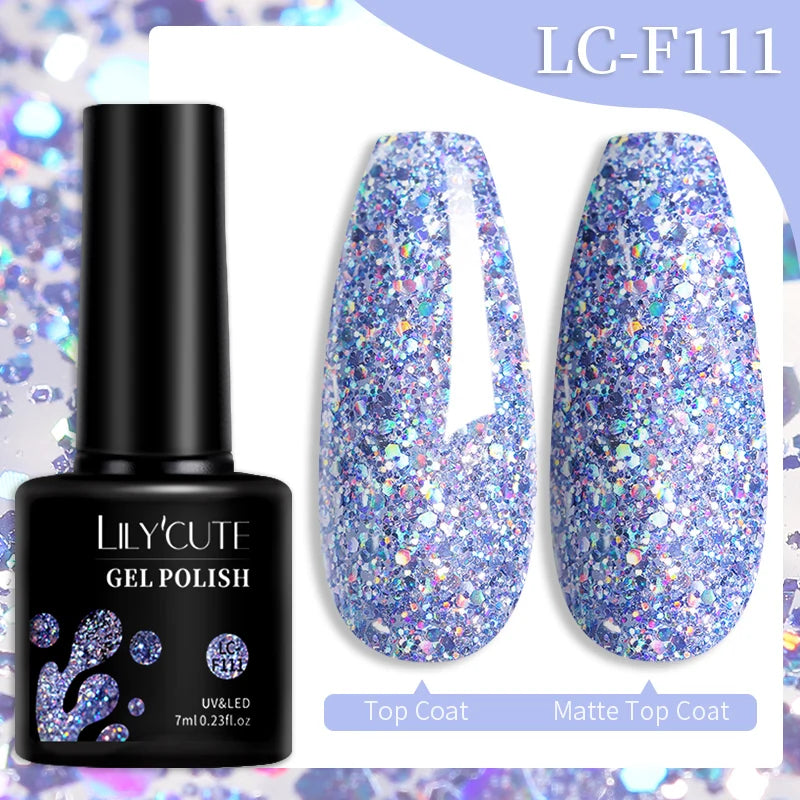 LILYCUTE 7ml Champagne Rose Gold Glitter Gel Nail Polish Colorful Sparking Long Lasting Manicure Soak Off Nails Art Gel Varnish