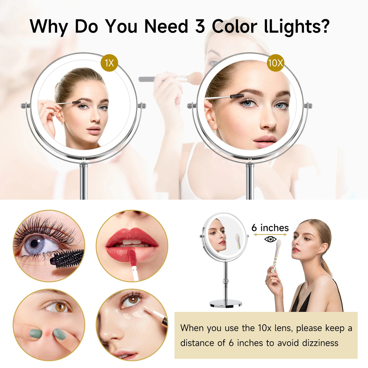 Touch LED Magnifying Makeup Mirror Double Sided 10X Magnification Desk Vanity Mirror Bathroom Cosmetic Mirror