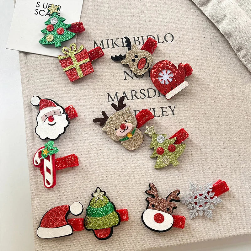 Cute Christmas New Year Hairpins Set Children Girls Gift Bangs Hair Clips Pins Accessories Hairclip Headwear Headdress Ornament