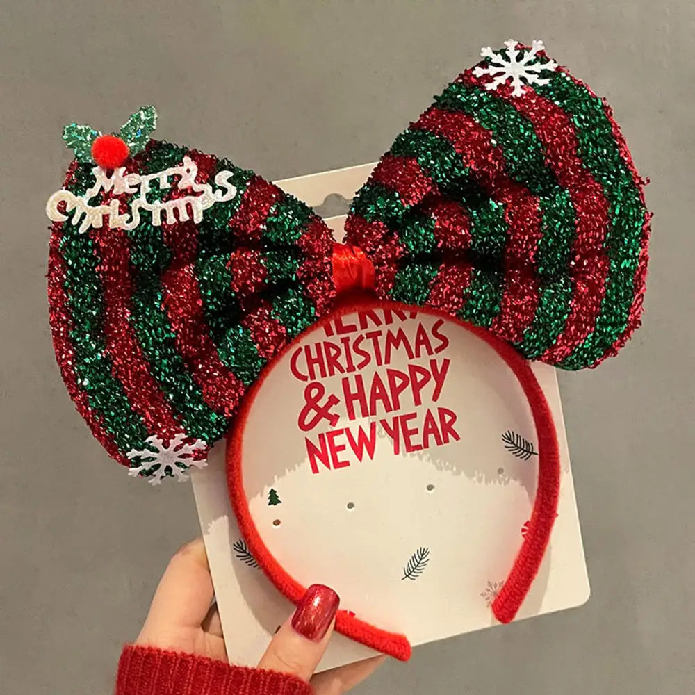 New Christmas Headband Sequins Bow Tie Hair Band Children's Hair Accessories Holiday Gift Dress Headwear Party Supplies