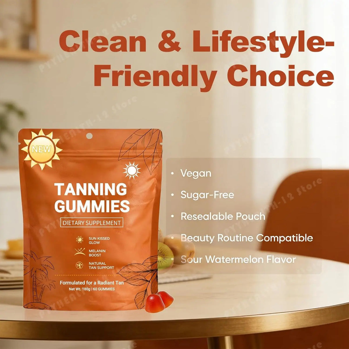 Tanning Gummies for Women, Sunless Bronzing Glow Support, Vegan Sugar-Free, Non-GMO, Astaxanthin & Lycopene, 60 Count