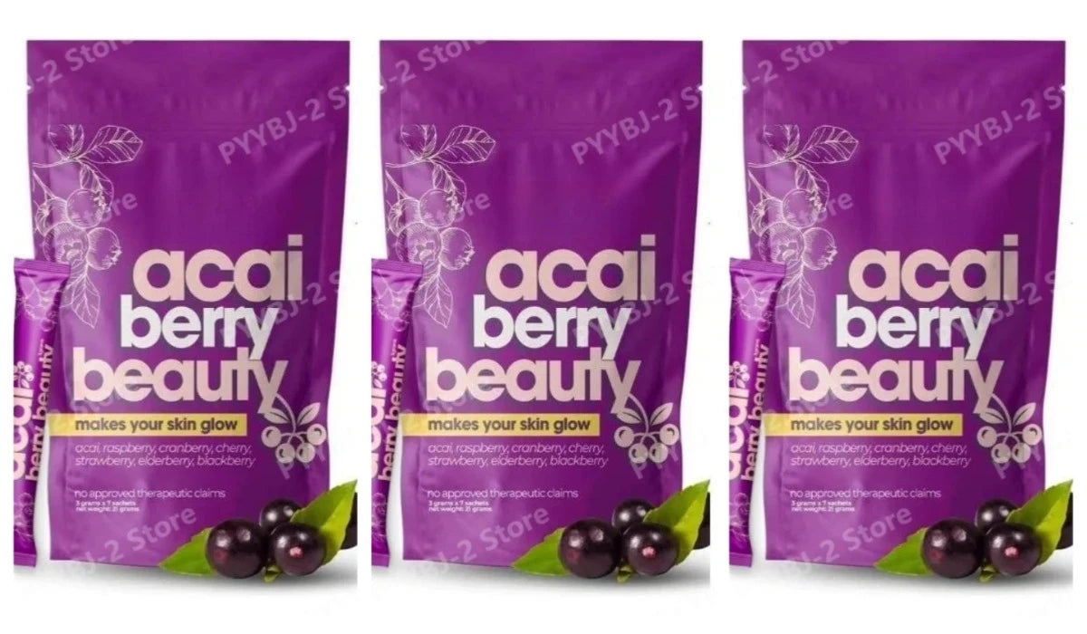 Beauty Berry Drink Powder for Daily Glow Support | Acai Raspberry Cranberry Elderberry Blend | 7 Sachets | Natural Antioxidant