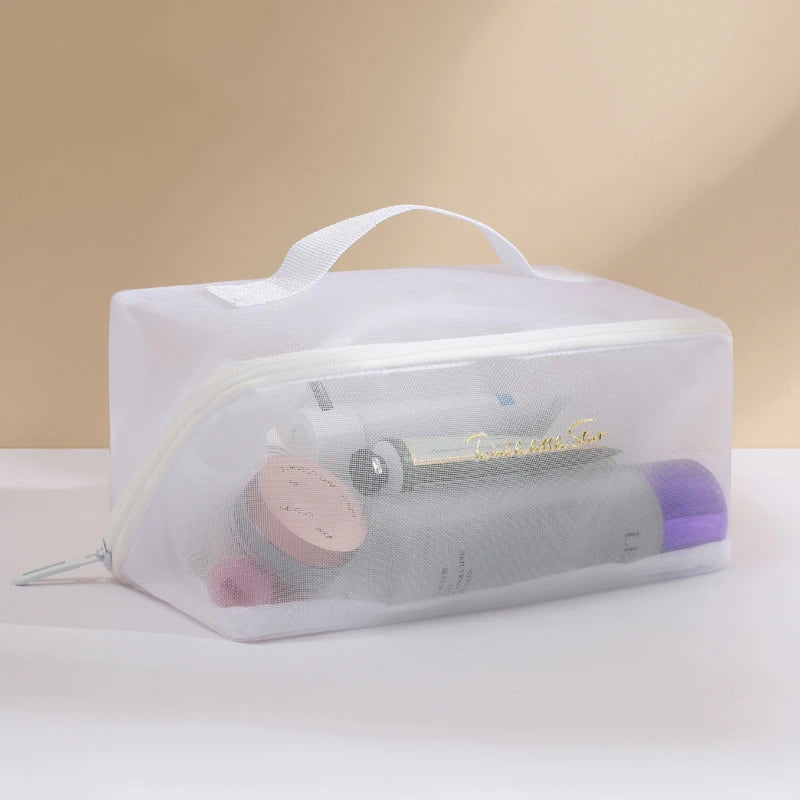 New Transparent Mesh Pillow Cosmetic Bag Travel Tote Makeup Toiletry Storage Pouch Washbag Large Capacity Organizer Zipper Bags