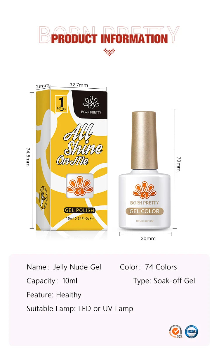 BORN PRETTY 10ml Glitter Pink Nude Jelly Nail Gel Polish Varnis Semi-permanent Sheer Translucent UV LED Soak Off Gel Polish