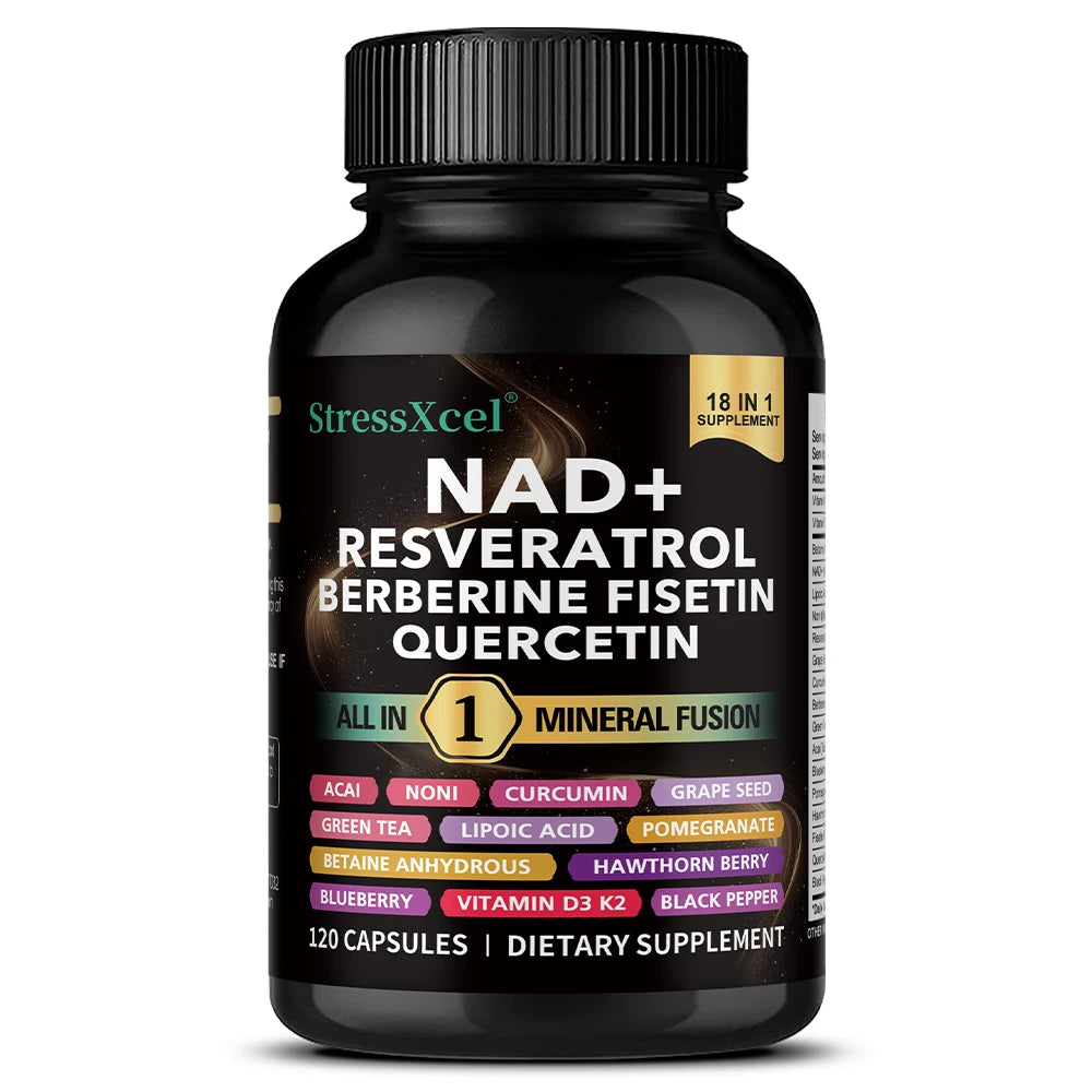 NAD+ Supplement with Resveratrol  & Quercetin - Boost NAD+ Levels, Energy & Anti-Aging Support - Vegan, 120 Softgels