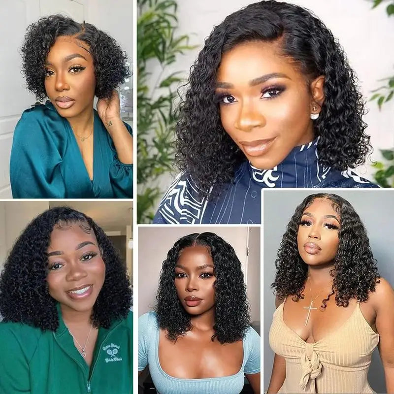 220% Curly Deep Wave 5x5 HD Lace Front Wigs Short Bob Wig 14 16 Inch Brazilian Glueless Human Hair Transparent Lace Frontal Wig
