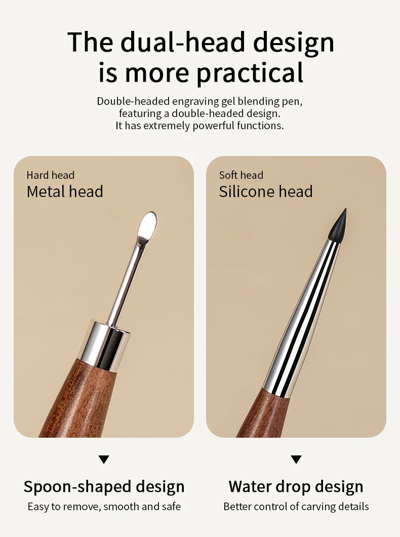 RSNAIL 1/2PCS Wooden Double Head Nail Art Brush Silicone Carving Pen Nail Supplies Carving Flower Painting Pen for Nail Art Tool