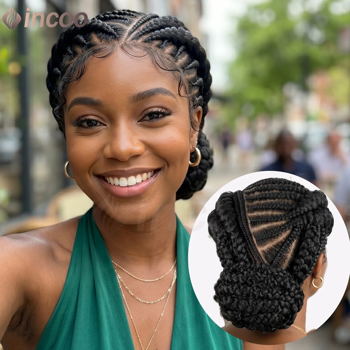 Short Cornnrow Braid Wigs Buns Glueless For Black Women Synthetic HD Full Lace Wig Neat Braids Wig African Protective Style