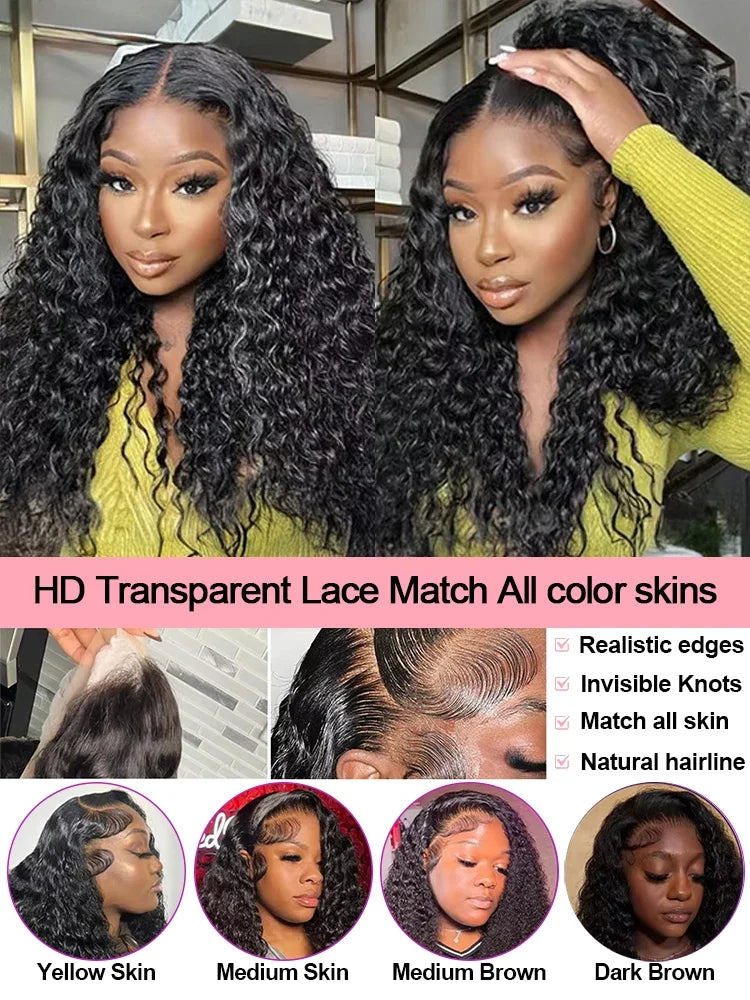 40 44 Inch Deep Wave Lace Front Wig 13x4 13x6 Lace Front Wigs Human Hair 250 Density Transparent Water Wave Curly Lace Front Wig