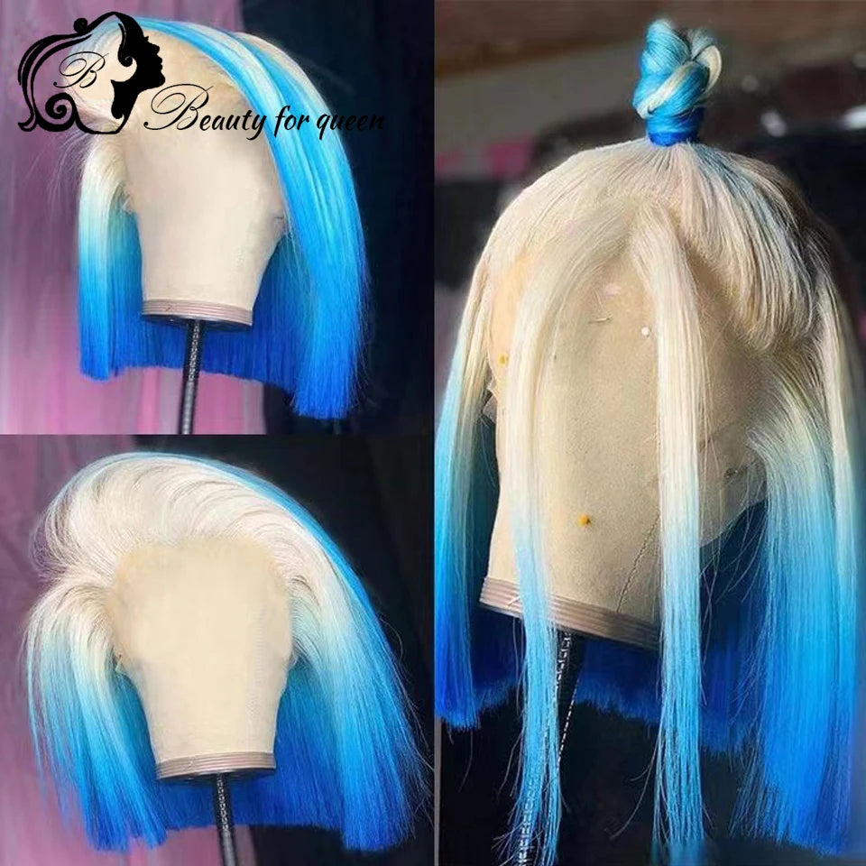 Breathable Wig Cap Short Wig Glueless Human Hair Wig Cosplay Medium High Density Red PurpleYellow Colored Soft Bouncy Texture