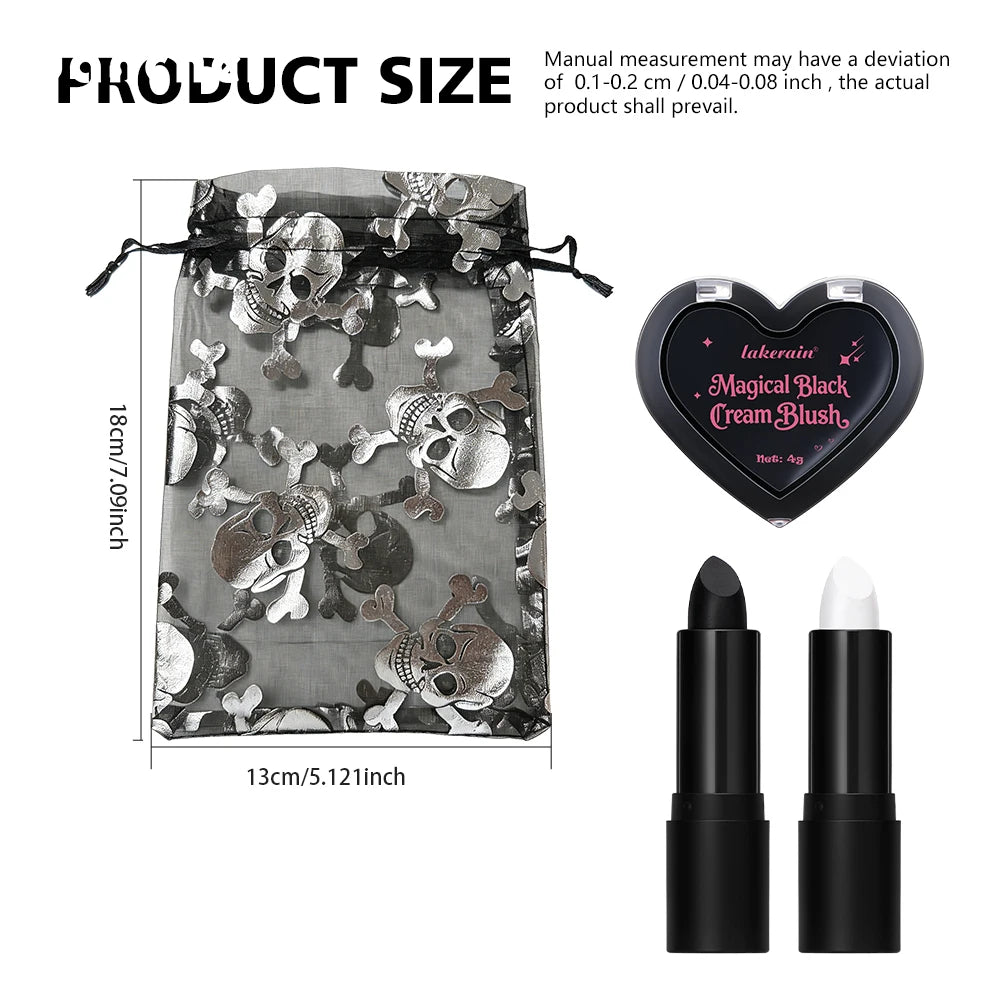 Halloween Gothic Makeup Kit Storage Bag Dark Cream Blush Black White Face Paint Stick Cosplay Party Festival Face Body Makeup