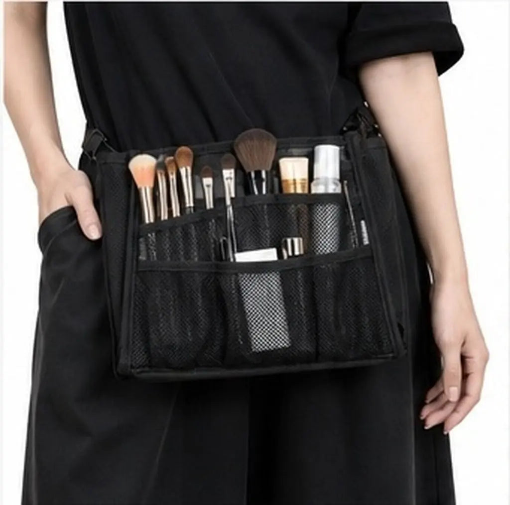 Storage Makeup Organizer Holder Brush Travel Halloween Christmas Makeup Artist Belt Bag Black Mesh Makeup Bag Content Creator