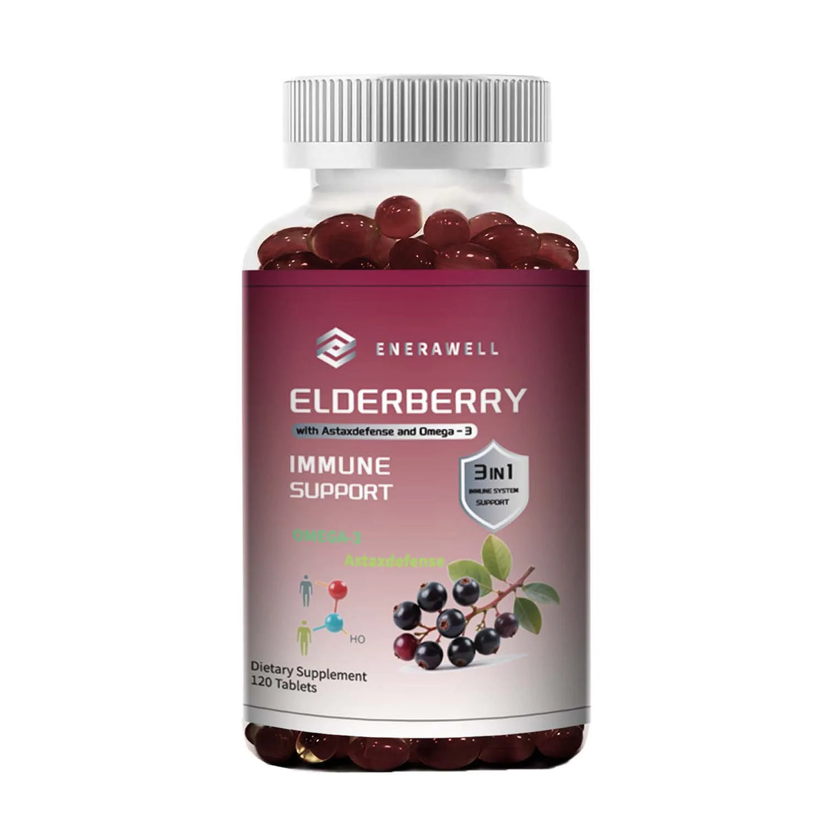 Elderberry - Immune Boost, Antioxidant, Healthy Skin, Promotes Joint Health, with Omega-3 - 120 Capsules
