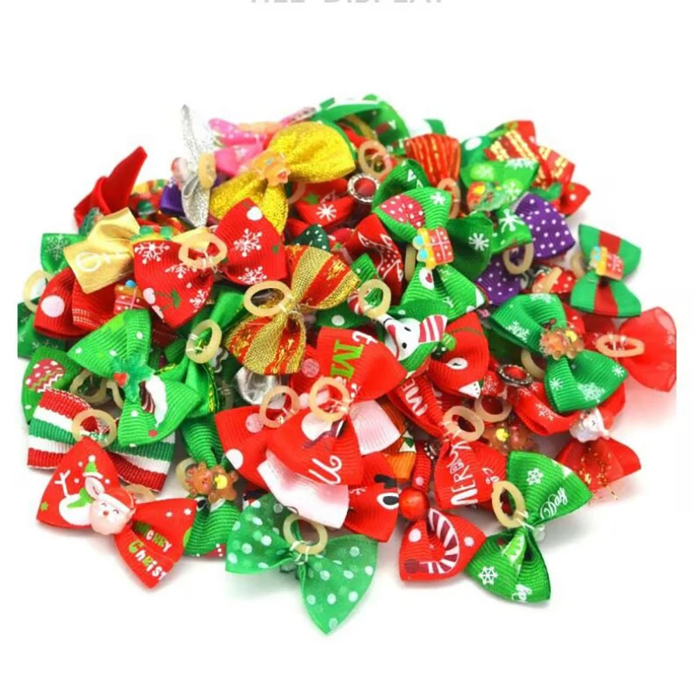 50/100pcs Christmas Pet Dog Cat Hair Bows Xmas Style Hair Rubber Bands for Puppy Small Dogs Grooming Bows Dog Hair Accessories
