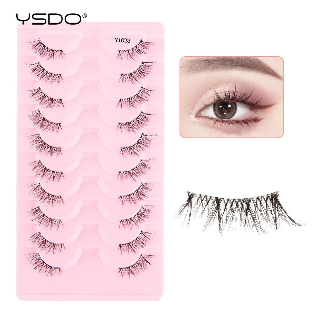 YSDO 5/10 Pairs Half Lashes Cat Eyelashes Soft Natural Clear Band False Lashes Natural Wispy Faux 3d Mink Eyelashes Makeup Tools
