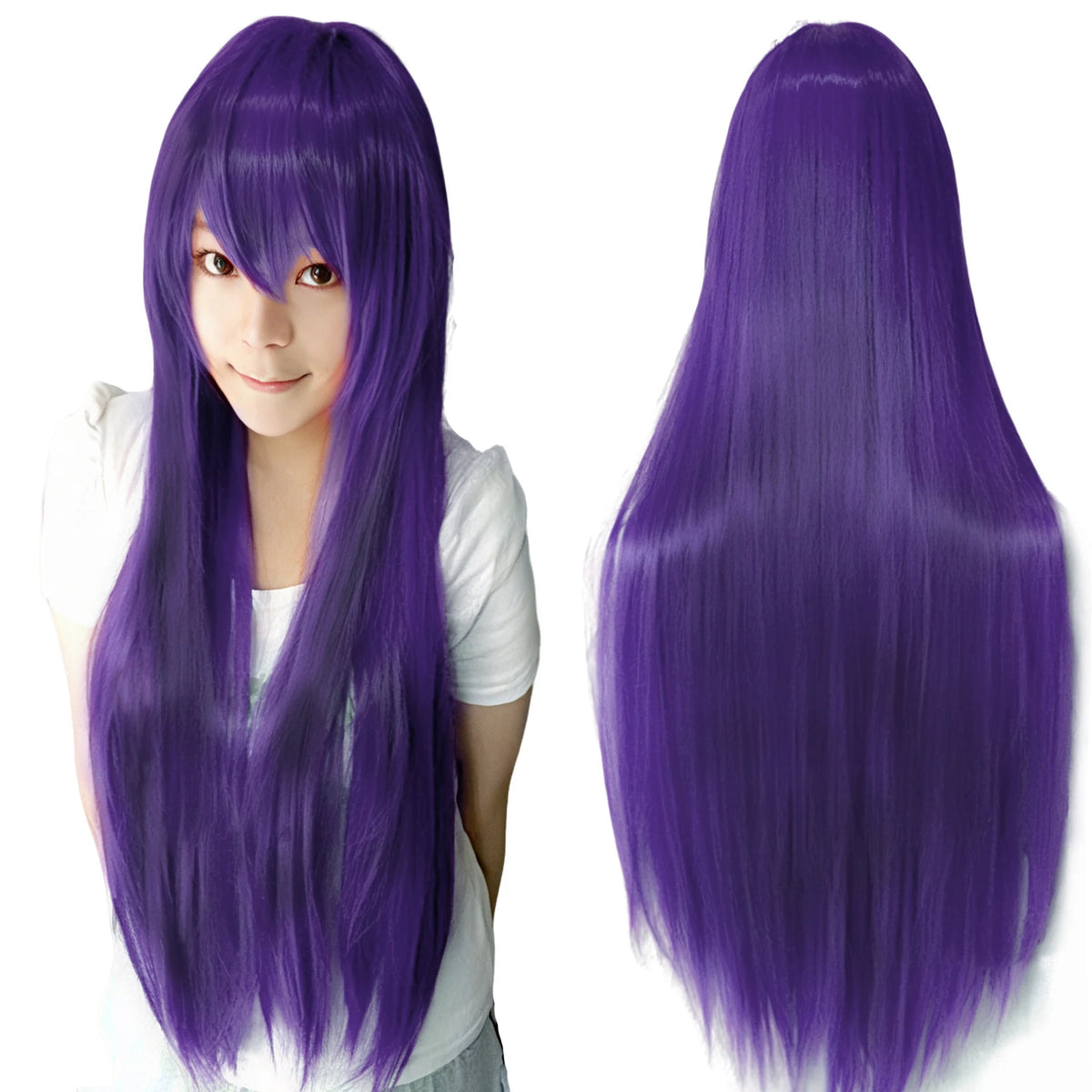 80cm Straight Synthetic Cosplay Wig White Purple Green Silver Pink Lolita Hairpiece with Bangs Long Wigs