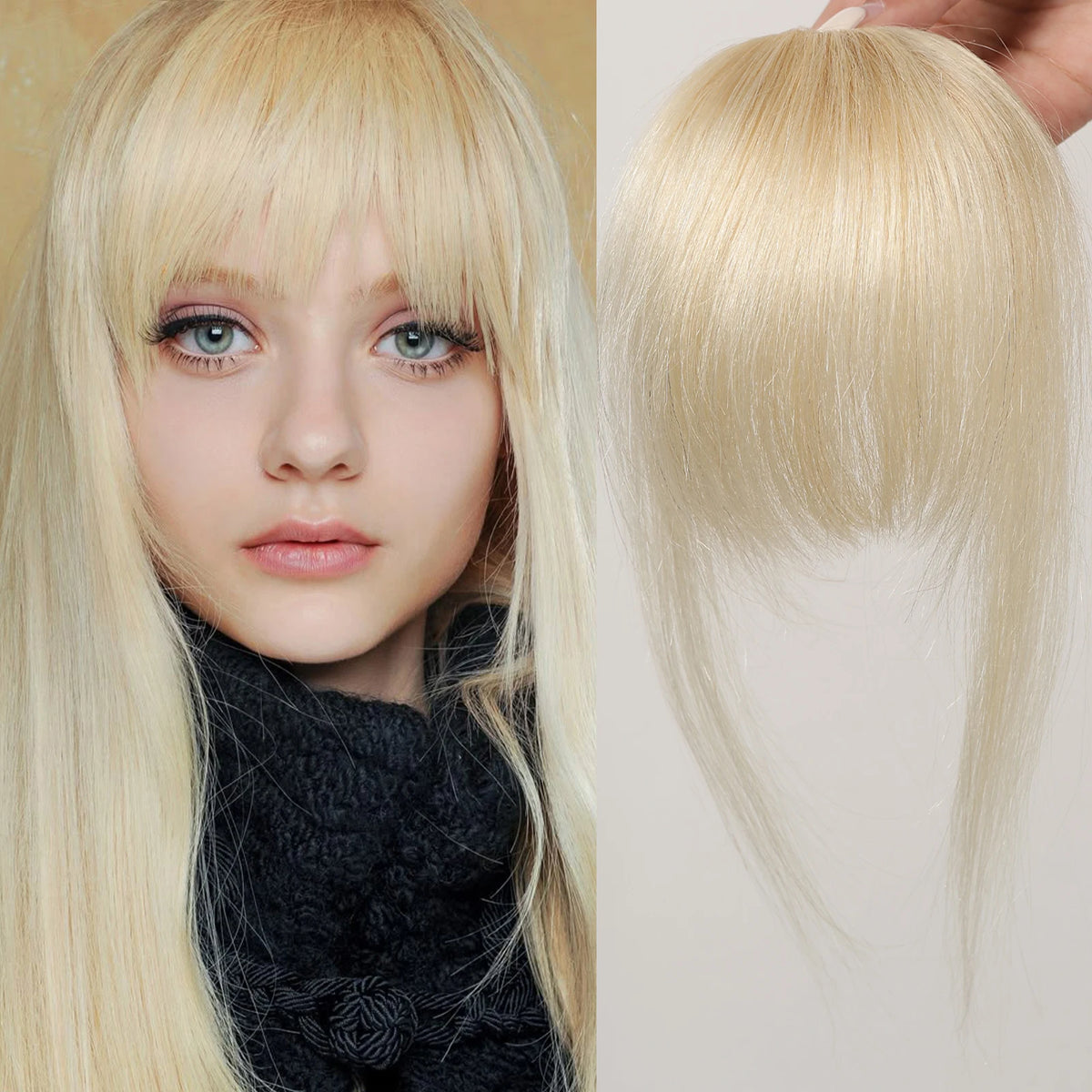 100% Human Hair Bangs Blonde Brown Wispy Bang Hair Clip in Bangs Fringe with Temples Hairpiece for Women Clip on Air Bang 4.5in