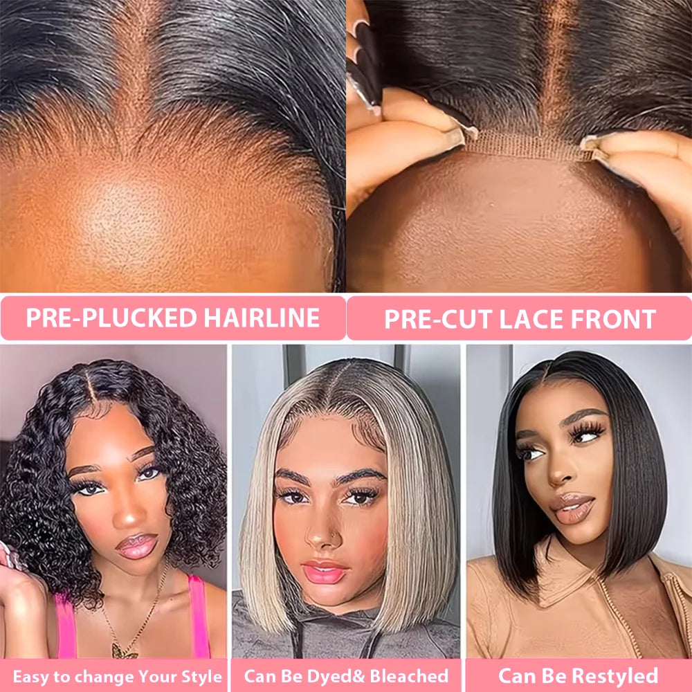 13x4 13x6 HD Bone Straight Bob Lace Frontal Human Hair Brazilian Short Bob Wig 250% Density Straight Natural Bob Wigs  5x5 Glueless Wig For Women