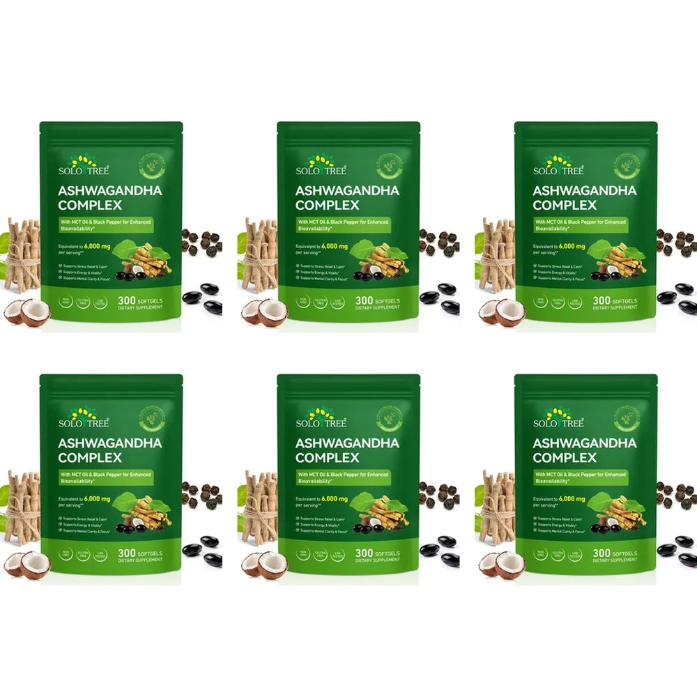 Ashwagandha Complex Softgels with MCT Oil and Black Pepper 20:1 Extract Stress Relief, Mental Focus Energy Support 300 Softgels