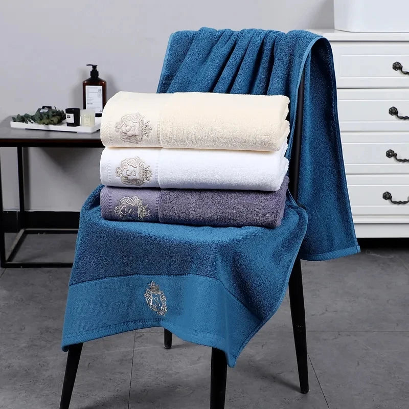 Cotton Towel Set 1/2/3PCS 34x74cm Face Hand Hair Towels & 70x140cm Big Bath Towel Cover - Absorbent Home Towels White Blue Cream