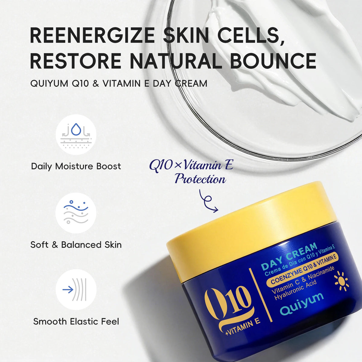 QUIYUM 6Pcs Coenzyme Q10 Vitamin E Anti-Aging Skincare Set, Cleanser Toner Serum Eye Cream Day Night Cream Hydrating Facial Kit