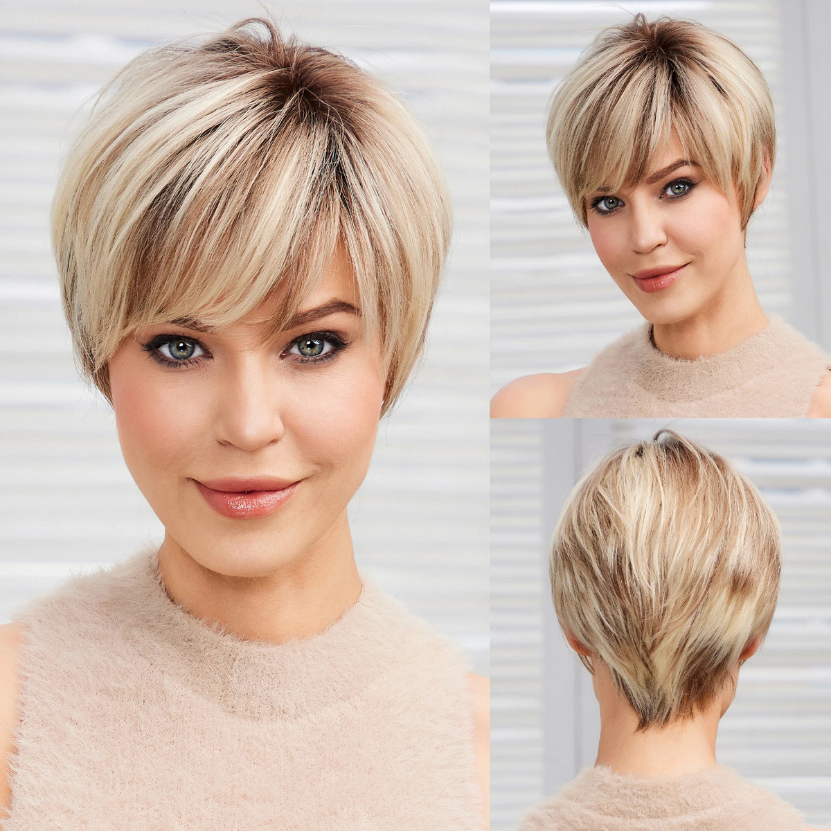 Short Brown Human Hair Wigs with Bangs HD Lace Frontal Wig Remy Human Hairs Brown Bob Pixie Cut Straight Glueless Wigs for Women