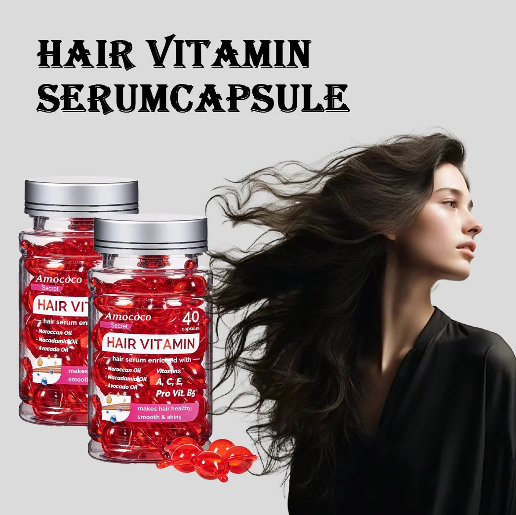 Amococo 6/8pcs Hair Vitamin Serum 40 Capsules Each Moroccan Oil Hair Oil Capsules Leave In Treatment with Macadamia Avocado Oil for Dry Frizzy Hair Smooth Shiny Hair Care