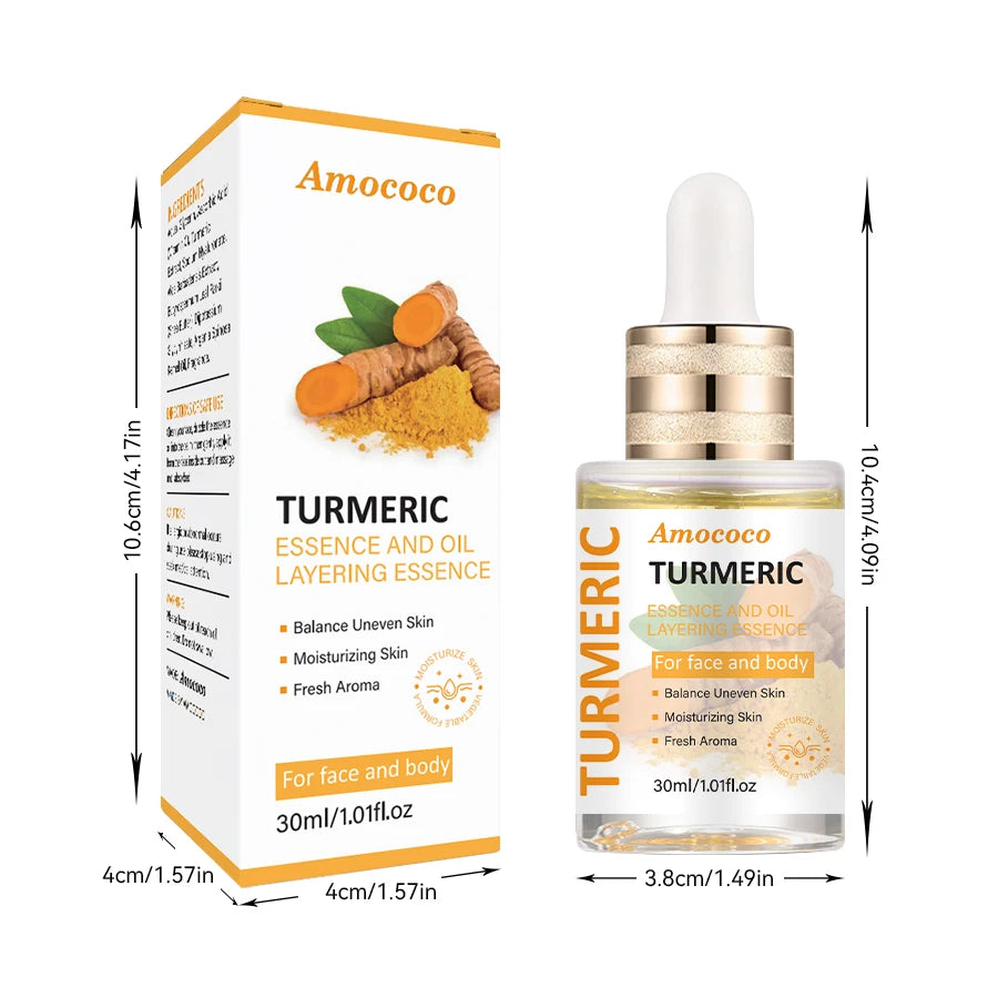 Amococo 2pcs Turmeric Niacinamide Serum Oil 30ml Water Oil Layered Essence for Face and Body Moisturizing Facial Serum with Vitamin C Hyaluronic Acid Turmeric Extract Niacinamide Lightweight Daily Skin Care
