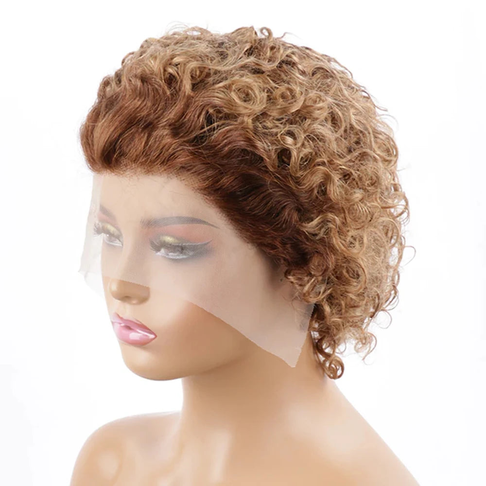 Short Curly Pixie Cut Wig Human Hair 13x1 Lace Short Curly Wigs For Black Women 6 inch Natural Color Pixie Cut Lace Front Wig