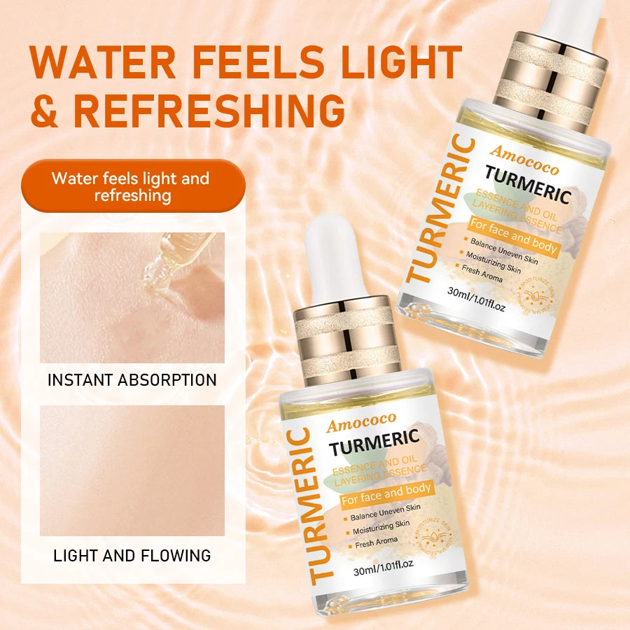 Amococo 2pcs Turmeric Niacinamide Serum Oil 30ml Water Oil Layered Essence for Face and Body Moisturizing Facial Serum with Vitamin C Hyaluronic Acid Turmeric Extract Niacinamide Lightweight Daily Skin Care