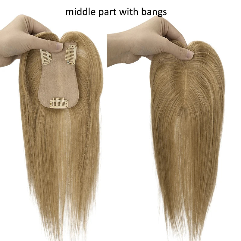 Silk Base Women Toupee Indian Human Hair Wigs Straight Clips in Human Hair Extension 7x11cm Real Human Hairpiece Natural Topper