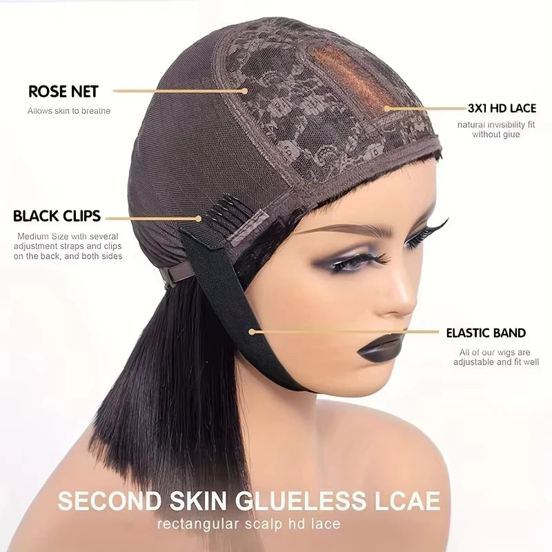 Rosslyn Straight Human Hair Wigs With Bangs 1b Black Wig Not Lace Natural Color Full Machine Wig From Brazilian Original