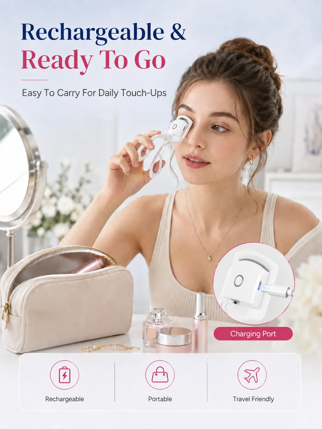 Electric Eyelash Curler Heated Eyelash Curler Rechargeable Eyelash Curler Dual Temperature Fast Heating Portable Makeup Tool