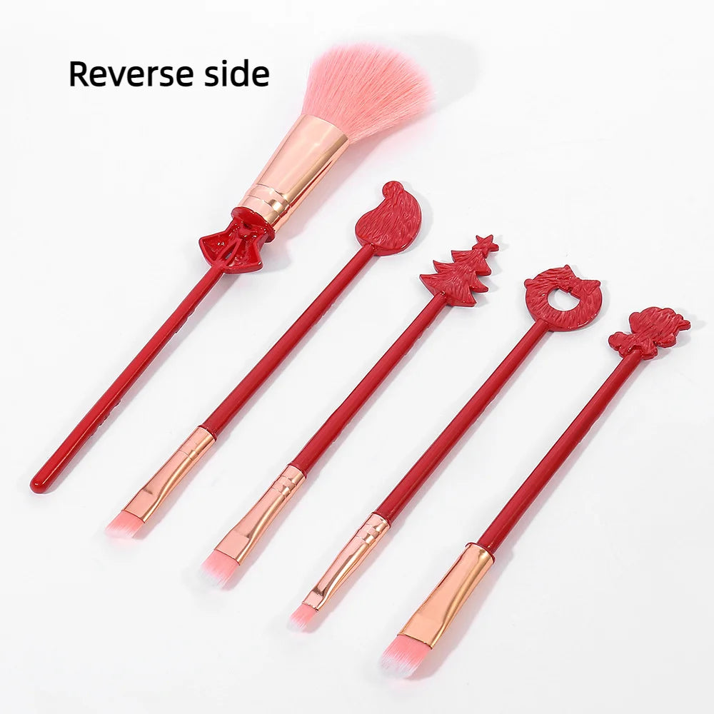 5/6-Piece Christmas Makeup Brush Set - Holiday Gift | Cute Santa Reindeer Christmas Tree Candy Cartoon Brushes