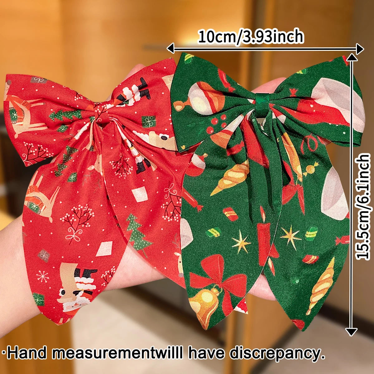 4/8Pcs Christmas Bow Hair Clips, Santa Elk Printed Ribbon Barrettes, Festive Side Clips for Half-up Hairstyle, Christmas Party &
