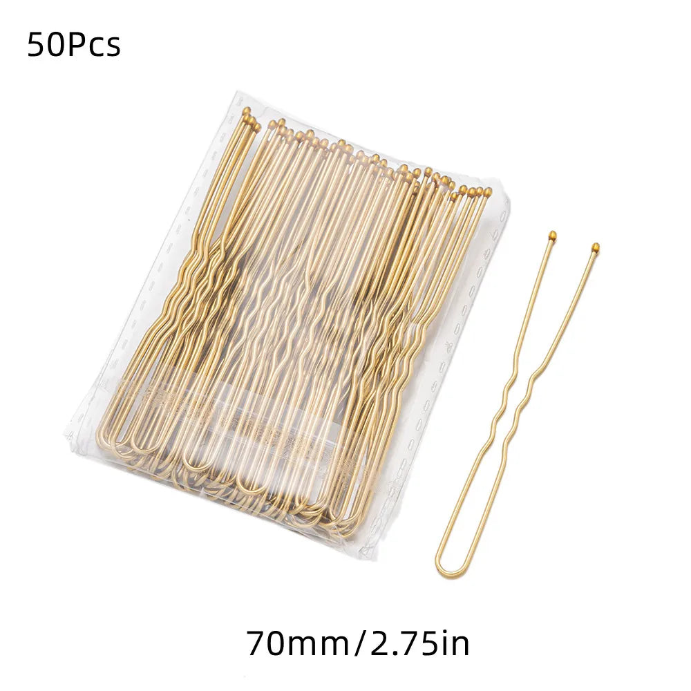 50Pcs 50/60/70mm Metal Waved  U Shaped Hair Pins Hairclip Women Girls Wedding Hairstyle Styling Tools Accessories